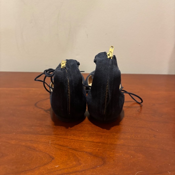 J. Crew Suede Lace Up Pointed Toe Flats in Navy Size 8 - Picture 4 of 8